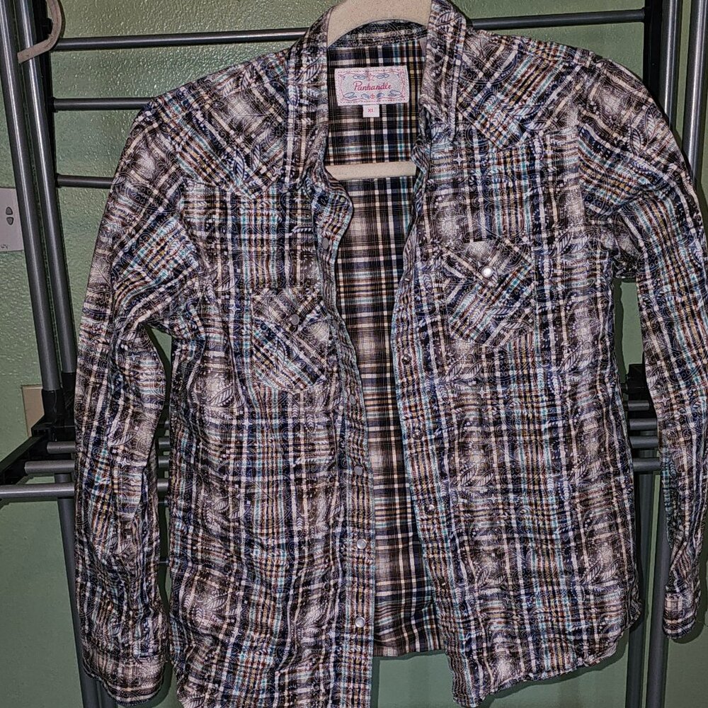 Panhandle Youth Plaid Western Shirt – Size XL – 100% Cotton – New Without Tags